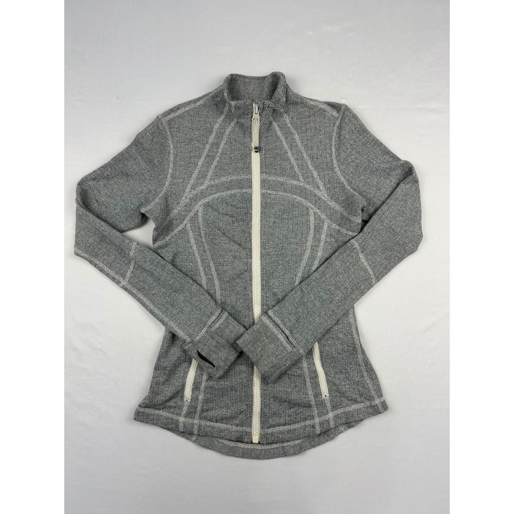 Lululemon Define Jacket Herringbone Grey White‎ Full Zip Size 6 Activewear